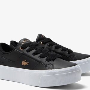Lacoste Black Leather Platform Sneakers with Gold Accents